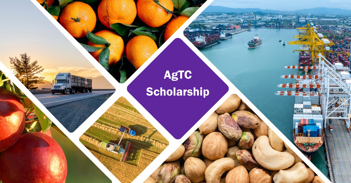 collage of fruits, nuts, cargo ship, truck 